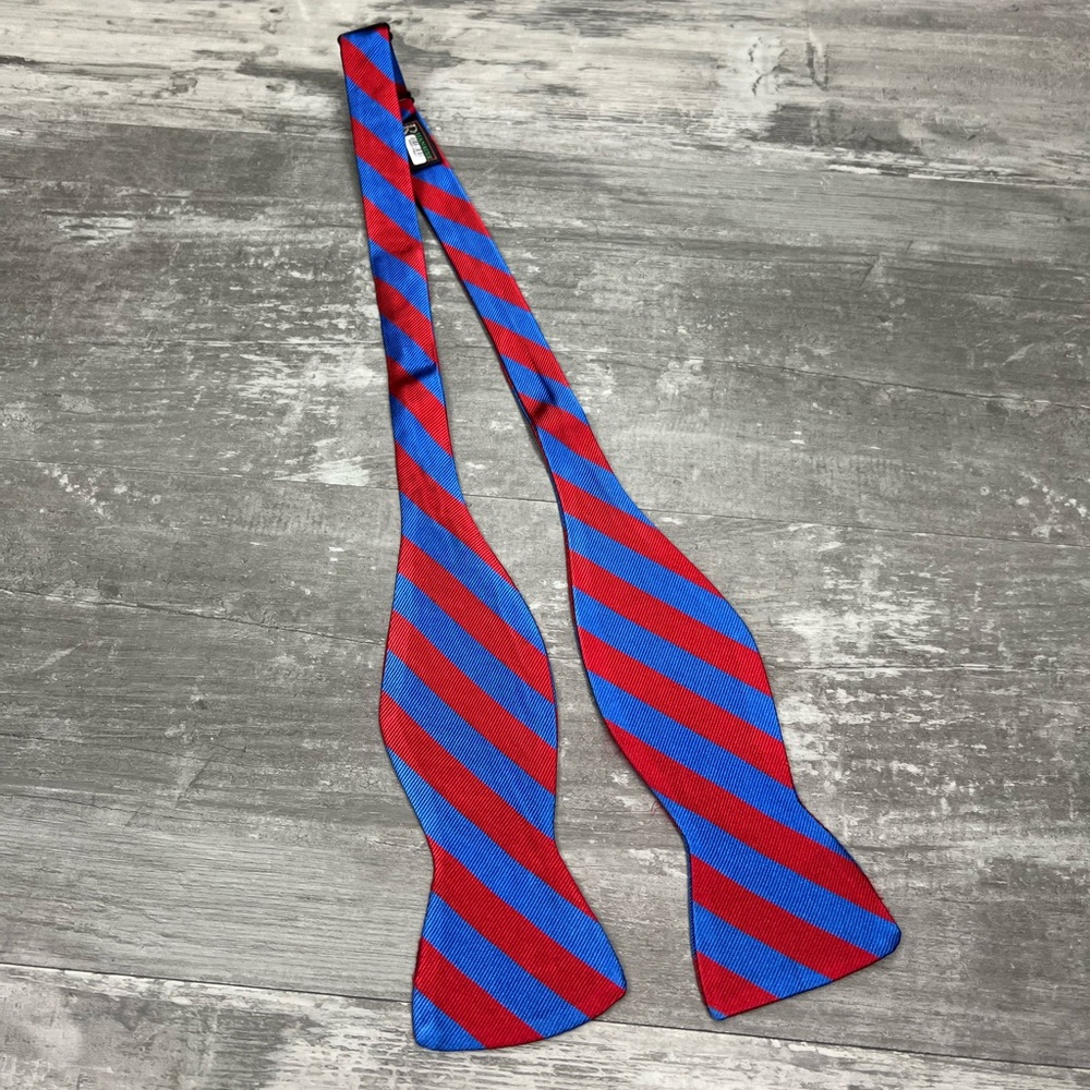 R. Hanauer Blue & Red Stripe Silk Bowtie Bow Tie